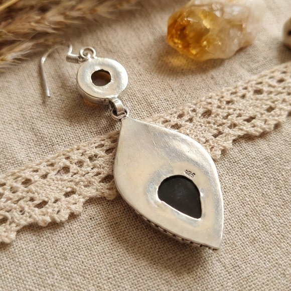 S925 Silver Tiger's Eye Triplet Opal Earrings 2.8" Handcrafted Boho Artisan Drop - Picture 6 of 16
